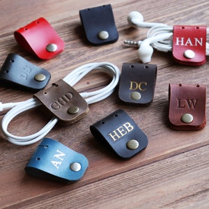 Personalized Cable organizer, Leather Cord organizer, Cable holder, Earphone Headphone holder, Leather Cord Holder, cord keeper