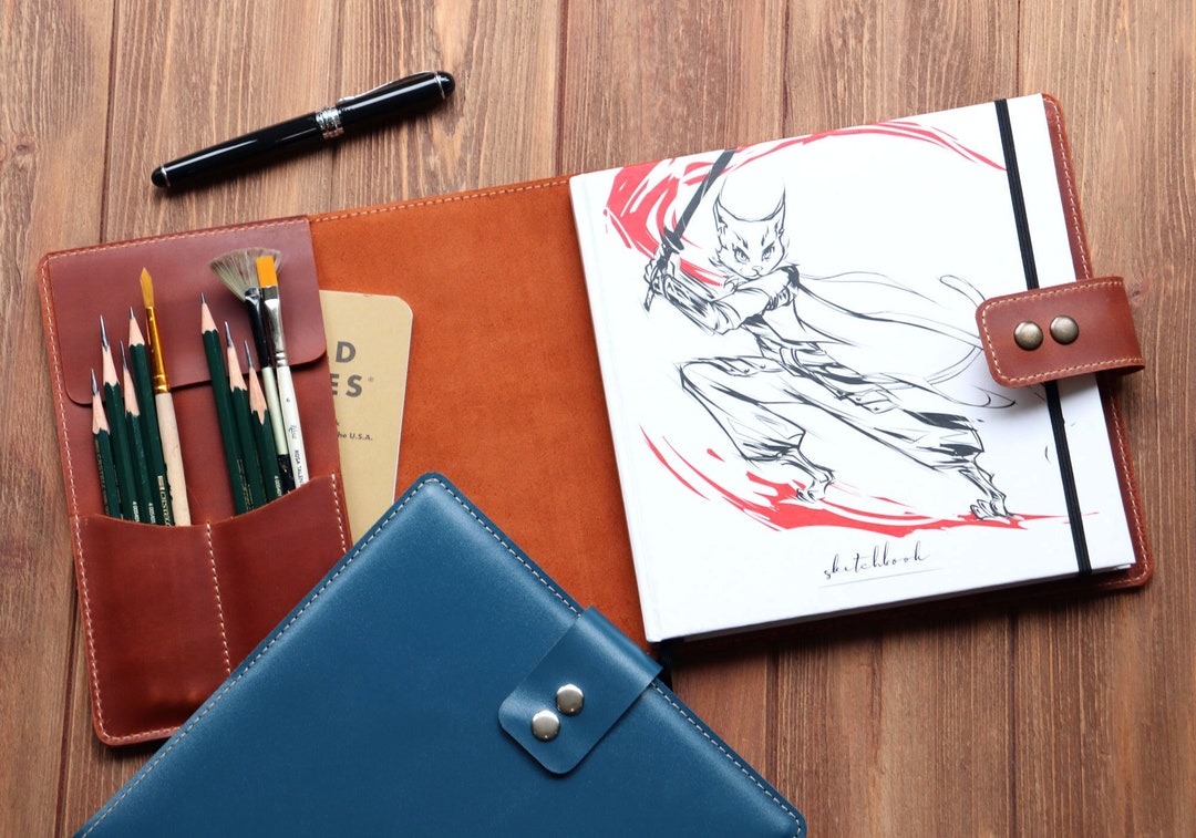 Leather Sketchbook Organizer Personalized Notebook Organizer Etsy