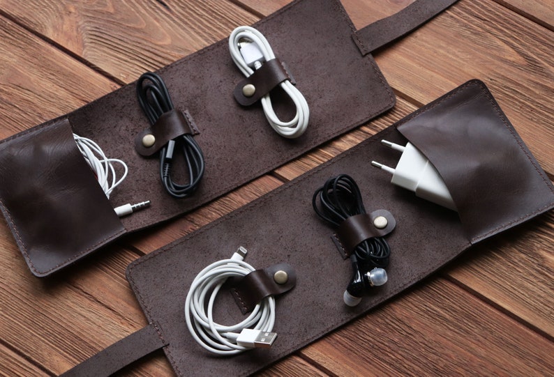Leather Cord Travel Organizer Cable Organizer Leather Cord Etsy