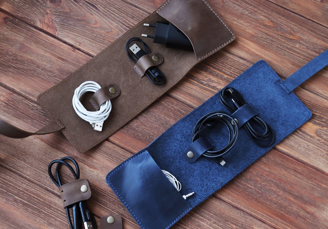 Leather Cord Organizer Personalized Travel Cord Organizer Etsy