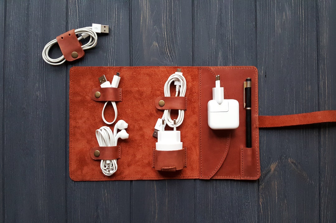 Leather Cord Organizer Personalized Cable Organizer Travel Etsy