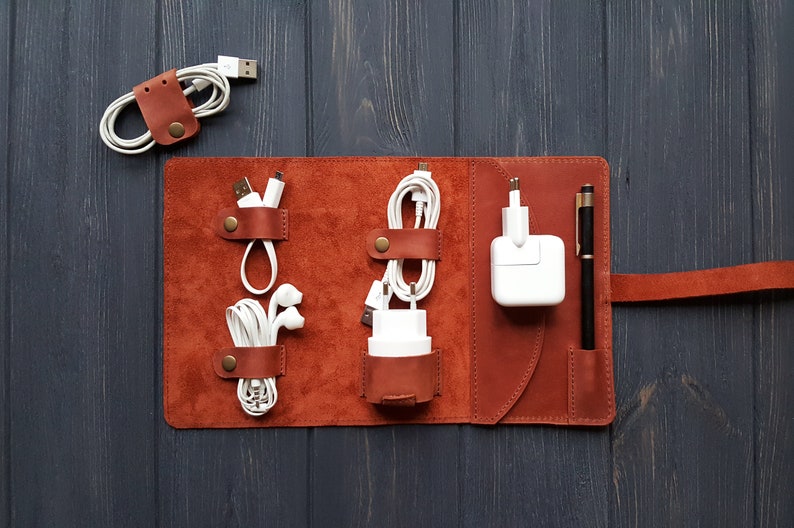 Leather Cord Organizer Personalized Cable Organizer Travel Etsy