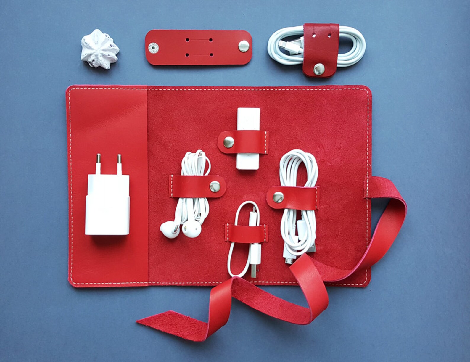 Leather Travel Organizer Cable Holder Personalized Cord Etsy