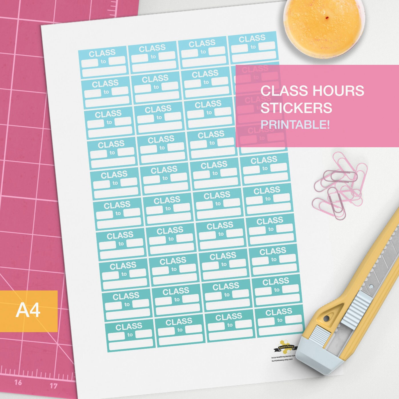 class hours stickers for planner A4 printable print at Etsy
