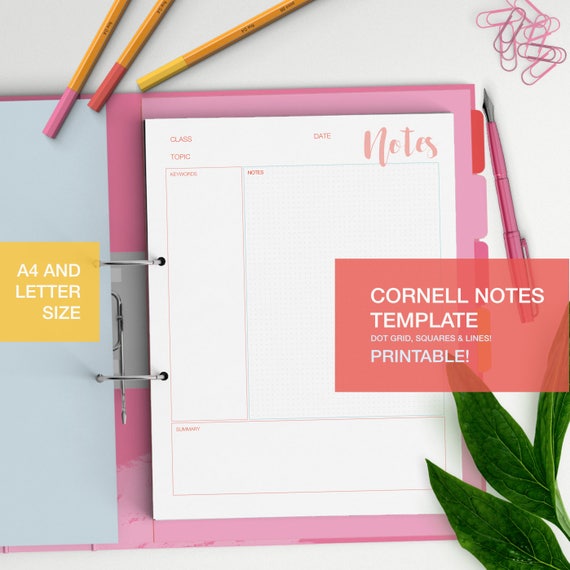 cornell notes template printable student notes student etsy