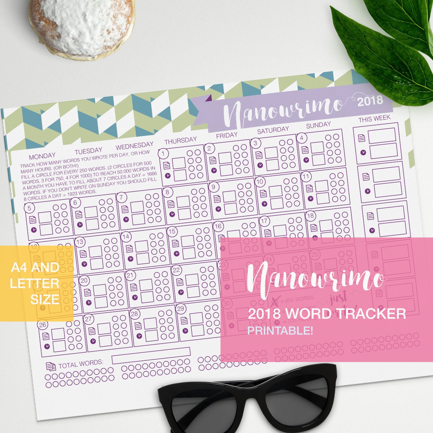 Nanowrimo writing tracker 2018 novel printable word count | Etsy