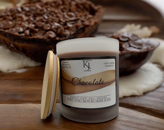 Chocolate Soy Wax Candle: Hand Poured Cocoa Bean Scent (8 oz)