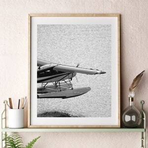 Black & White Alaska Float Plane Photo, Printable Seaplane Airplane Photography