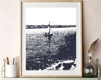 Druckbare Küsten nautische Wandkunst, Segelboot Foto, digitaler Download Druck