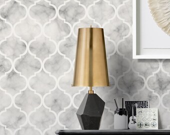 Marble Moroccan Scroll Repositionable Wallpaper, Peel & Stick Fabric Wallpaper, Self Adhesive Wallpaper