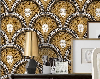 Art Deco Repositionable Wallpaper, Peel & Stick Wallpaper, Medusa, Gorgon Fabric Wallpaper, Art Deco Self Adhesive Wallpaper, PVC Free #42