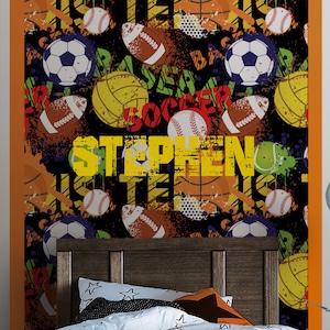 Sports Personalized Repositionable Wallpaper, Peel & Stick Fabric Wallpaper, Basketball, Football, Tennis, Baseball, Soccer Wallpaper #436