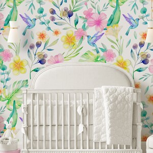 Watercolor Floral Repositionable Wallpaper, Peel & Stick Wallpaper, Floral Fabric Wallpaper for Nursery or Girl&#39;s Room, PVC Free #239