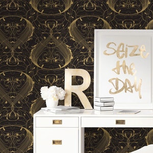 Art Deco Repositionable Wallpaper, Peel & Stick Wallpaper, Art Deco Self Adhesive Gold Effect Wallpaper, Self Adhesive Wallpaper #293