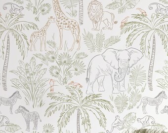 Safari Animals Self-Adhesive Removable Wallpaper, Peel & Stick Fabric Wallpaper for Kids' Room, Vinyl Free, Non-Toxic #673