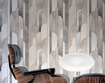 Watercolor Art Deco Pattern Repositionable Removable Wallpaper, Peel & Stick Fabric Wallpaper,  PVC Free, Non-Toxic #683