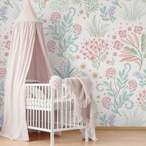 Floral Repositionable Wallpaper, Peel & Stick Wallpaper, Self Adhesive Floral Fabric Wallpaper For Nursery or Girl&#39;s Room, PVC Free P8