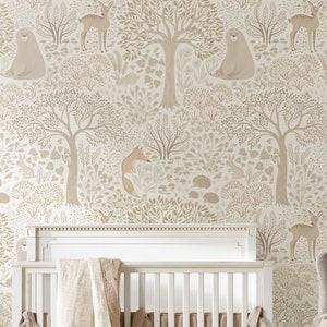 Forest Animals Self-Adhesive Repositionable Removable Wallpaper, Peel & Stick Fabric Wallpaper for Kid's Room, Vinyl Free Non-Toxic, #629