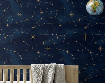 Wall Decor Cosmos Onyx and Ivory Custom Wallpaper Modern REMOVABLE WALLPAPER Large Print Constellations 252 Reusable