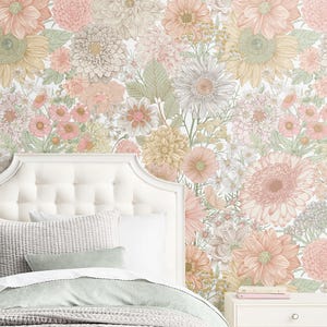 Floral Repositionable Wallpaper, Peel & Stick Wallpaper, Self-Adhesive Wallpaper for Nursery or Girl&#39;s Room, Vinyl Free, Non-Toxic #410P