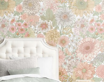 Floral Repositionable Wallpaper, Peel & Stick Wallpaper, Self-Adhesive Wallpaper for Nursery or Girl's Room, Vinyl Free, Non-Toxic #410P