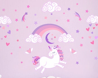 Unicorn, Rainbow, and Clouds Repositionable Fabric Wall Decal for Nursery, Girl's Room or Playroom, Eco Friendly Reusable Sticker