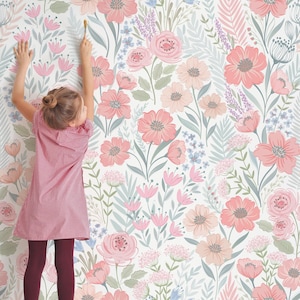 Peel & Stick Floral Fabric Wallpaper, Floral Self Adhesive Removable Wallpaper for Nursery or Girl&#39;s Room, PVC Free Non-Toxic #617