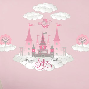 Princess Castle Personalized Name Fabric Repositionable Wall Decal, Nursery Wall Art, Girl&#39;s Room Decal, Castle Fabric Wall Sticker PVC Free