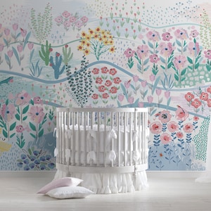 Floral Repositionable Mural Wallpaper, Peel & Stick Wallpaper, Self Adhesive Wallpaper for Nursery or Girl&#39;s Room, Vinyl Free #296