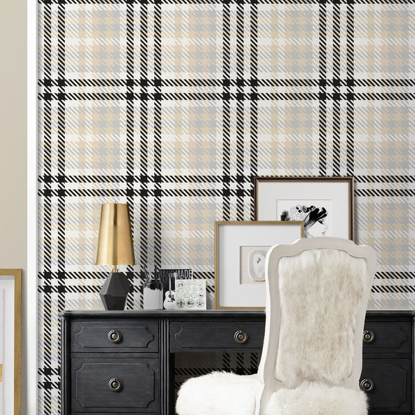 Gingham Pattern Repositionable Wallpaper, Peel and Stick Fabric Wallpaper, Checkered Fabric Wallpaper, PVC Free, Non Toxic #518