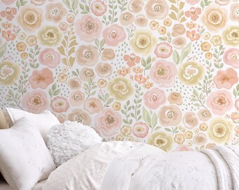 Peel & Stick Floral Fabric Wallpaper, Floral Self Adhesive Removable Wallpaper for Nursery or Girl's Room, PVC Free, Non-Toxic #692