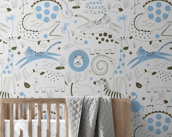 Jungle Animals Repositionable Wallpaper, Peel and Stick Wallpaper, Self Adhesive Fabric Wallpaper, Girl's Boy's Nursery Wall Decor #21
