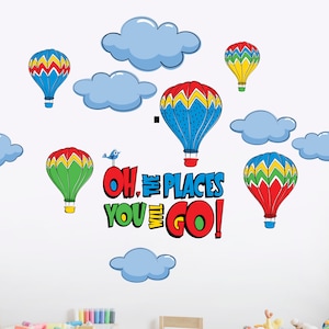 Oh, the Places You&#39;ll Go Repositionable Wall Decal for Nursery, Boy&#39;s, Girl&#39;s Room or Playroom, Hot Air Balloons Reusable Sticker