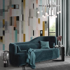 Abstrakte repositionierbare Tapete des Aquarells, abziehen und aufkleben, Tapete des abstrakten Gewebes, Tapete des zeitgenössischen Designs, PVC-frei 78A