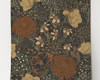 Floral Repositionable Removable Self-Adhesive Wallpaper, Peel & Stick Floral Fabric Wallpaper, PVC free, Non-Toxic #678