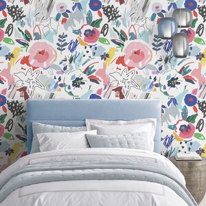 Floral Repositionable Wallpaper, Peel & Stick Wallpaper, Self Adhesive Floral Fabric Wallpaper, Nursery, Girl's Room Flowers Wall Decor #252