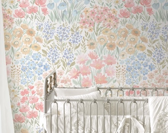 Peel & Stick Floral Fabric Wallpaper, Floral Self Adhesive Removable Wallpaper for Nursery or Girl's Room, PVC Free, Non-Toxic #694