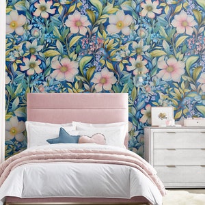 Watercolor Floral Repositionable Removable Wallpaper, Peel & Stick Fabric Wallpaper, Self Adhesive Floral Wallpaper, PVC Free Non-Toxic #632