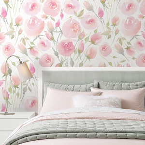 Watercolor Floral Repositionable Removable Fabric Wallpaper, Peel & Stick Fabric Wallpaper for Nursery or Girl&#39;s Room, PVC Free  #260
