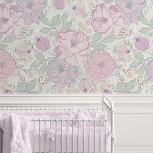 Floral Repositionable Removable Self Adhesive Wallpaper, Peel & Stick Floral Fabric Wallpaper for Nursery or Girl&#39;s Room, PVC free #616P