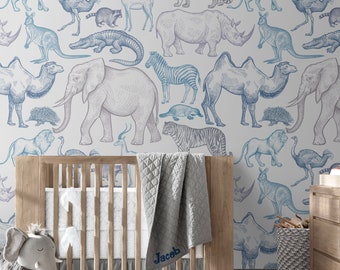 Animals Repositionable Wallpaper, Peel & Stick Wallpaper, Self Adhesive Fabric Wallpaper, Girl's Boy's Nursery Wall Decor, Vinyl Free #209