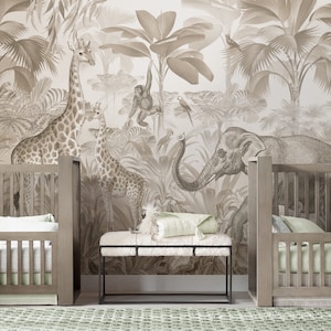 Vintage Jungle Mural Repositionable Wallpaper, Peel & Stick Wallpaper, Self Adhesive Wallpaper for Kids&#39; Room, PVC Free, Non-Toxic #624