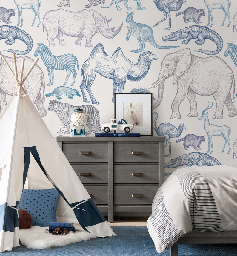 Animals Repositionable Wallpaper Peel & Stick Wallpaper Self Etsy