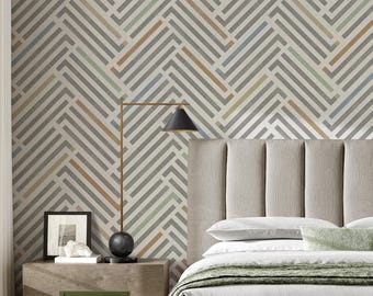 Chevron Pattern Repositionable Removable Wallpaper, Peel & Stick Fabric Wallpaper, Self Adhesive Wallpaper, Vinyl Free, Non Toxic #689