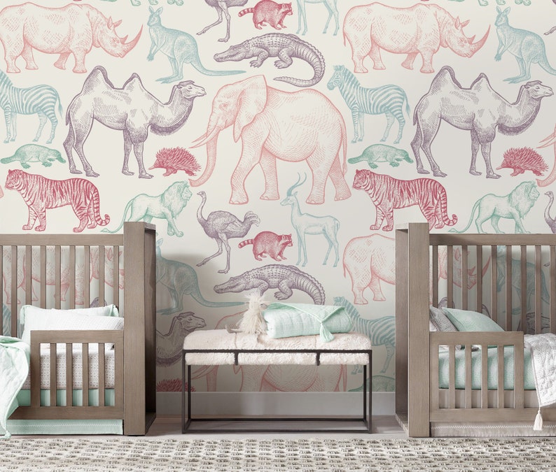 Animals Repositionable Wallpaper Peel & Stick Wallpaper Self Etsy