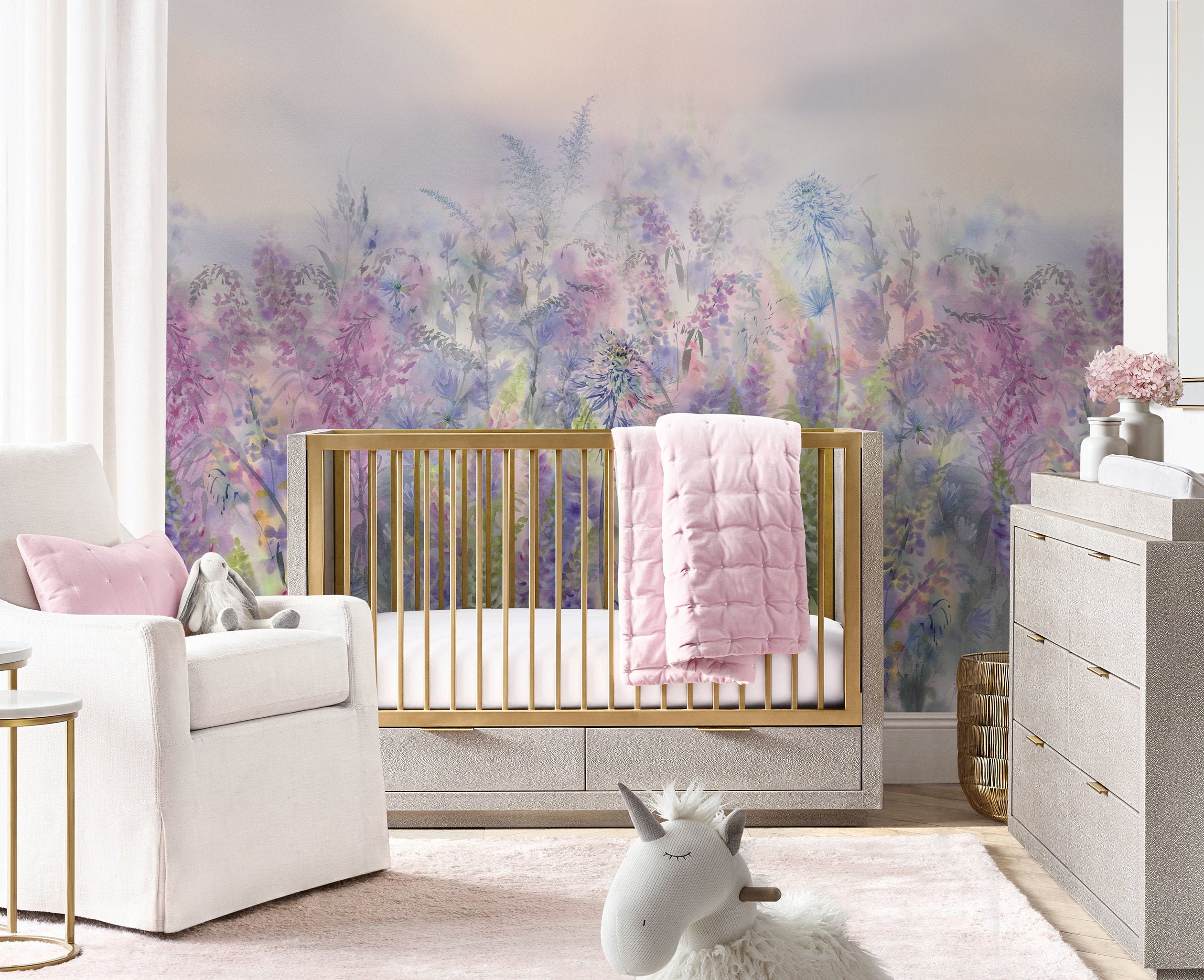 Watercolor Floral Mural Repositionable Wallpaper Peel & Stick Etsy