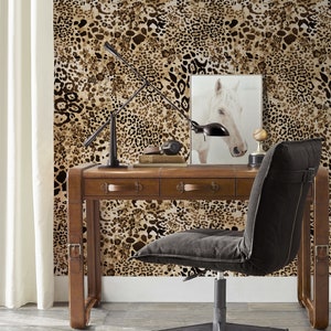 Leopard Pattern Repositionable Removable Wallpaper, Peel & Stick Fabric Wallpaper, Animal Print Fabric Wallpaper, PVC Free, Non Toxic 513 image 3