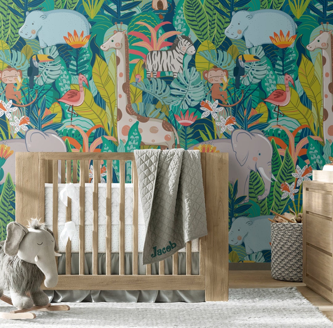 Jungle Animals Repositionable Removable Wallpaper Peel & Etsy
