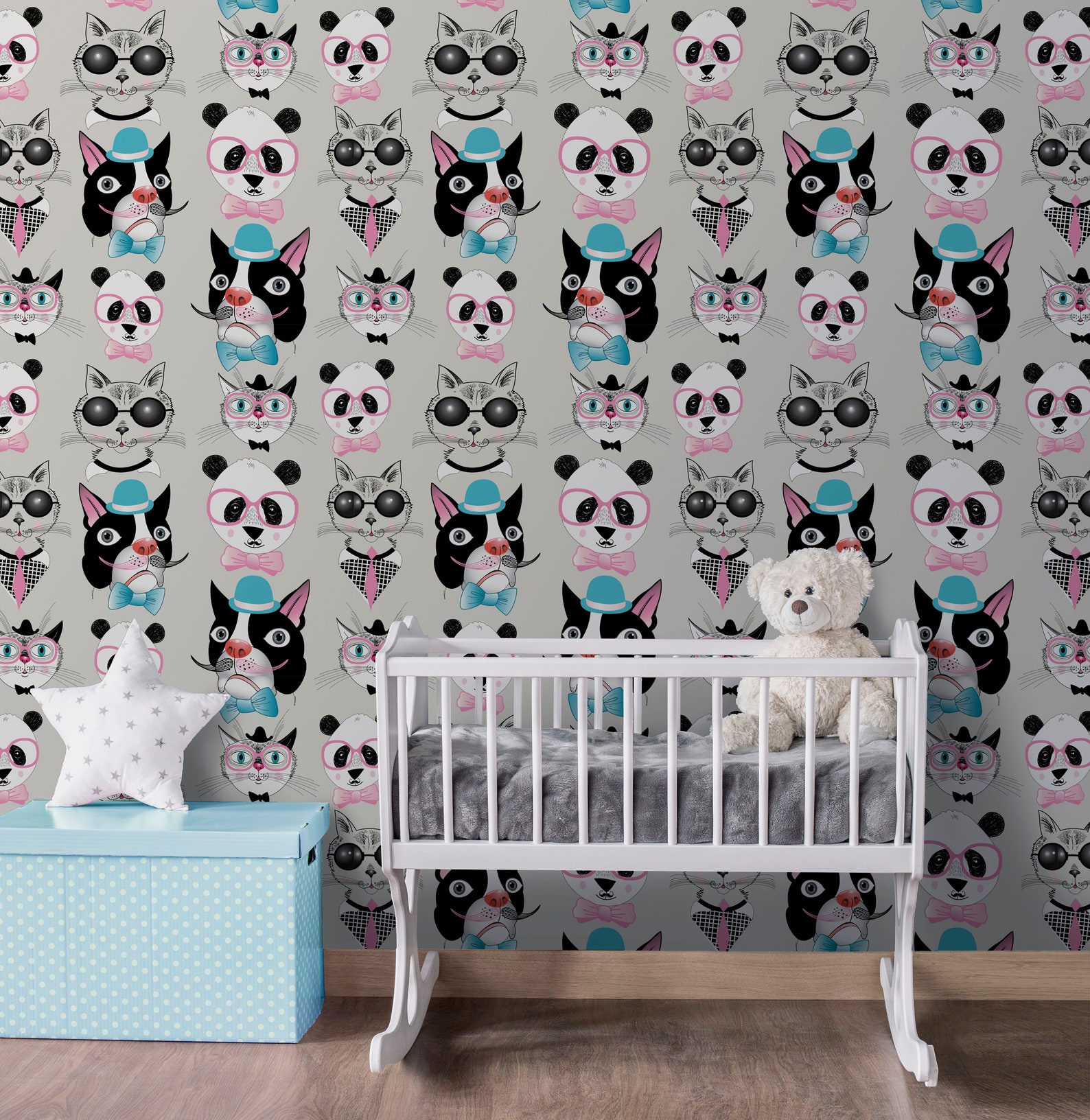 Cats and Dogs Peel & Stick Fabric Wallpaper Kitty Puppy - Etsy