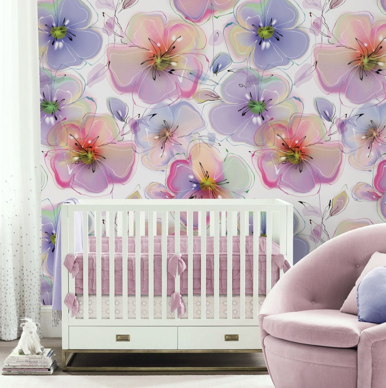 Floral Repositionable Removable Wallpaper Peel and Stick Etsy